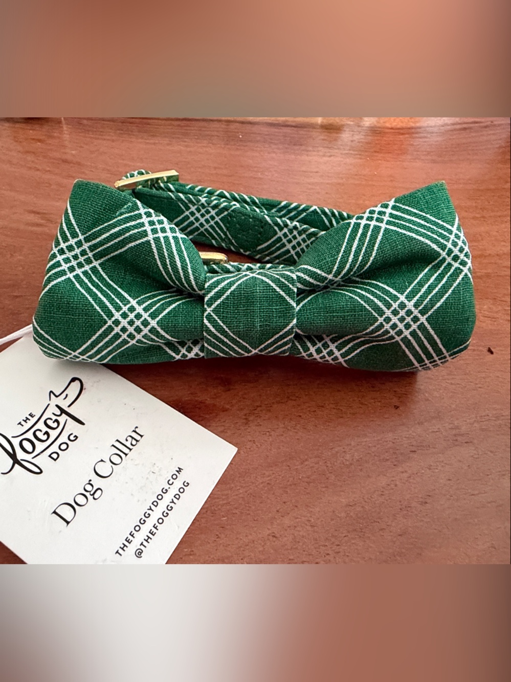 The Foggy Dog Green and White Plaid Bow Collar extra small